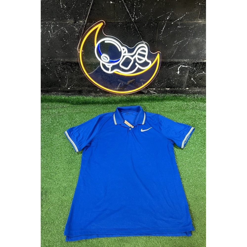 Nike Golf Dri-Fit Preppy Bright Blue Golf Polo Short Sleeve Shirt Men's LG